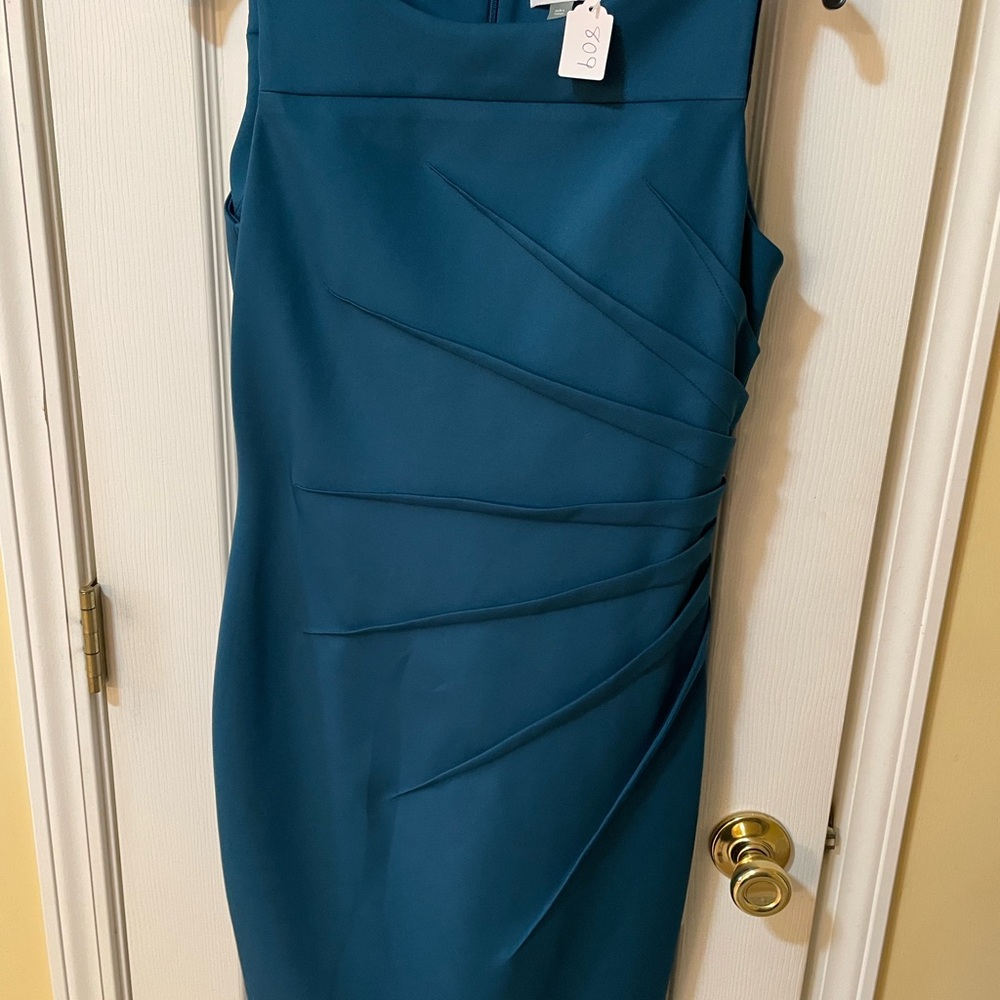 👗 Calvin Klein Size 6 Teal Sunburst Sheath Dress 💙 Classic Tailored